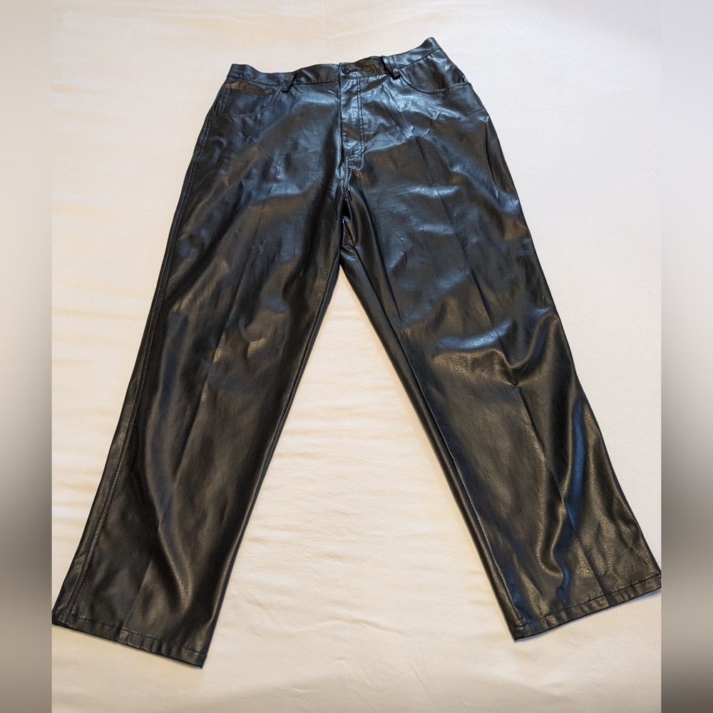 Beware! Women's Size 14 Black Faux Leather Polyurethane Pants Straight Leg
